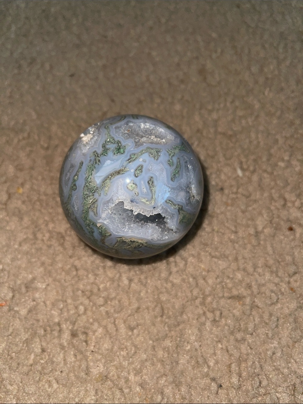 Blue Agate Geode Sphere with Green Veining
